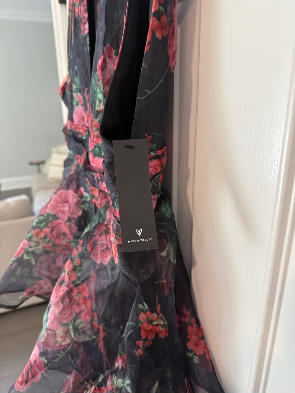 Lulus Black Floral Ruffle V-Neck Dress (NWT) - Picture 5 of 10